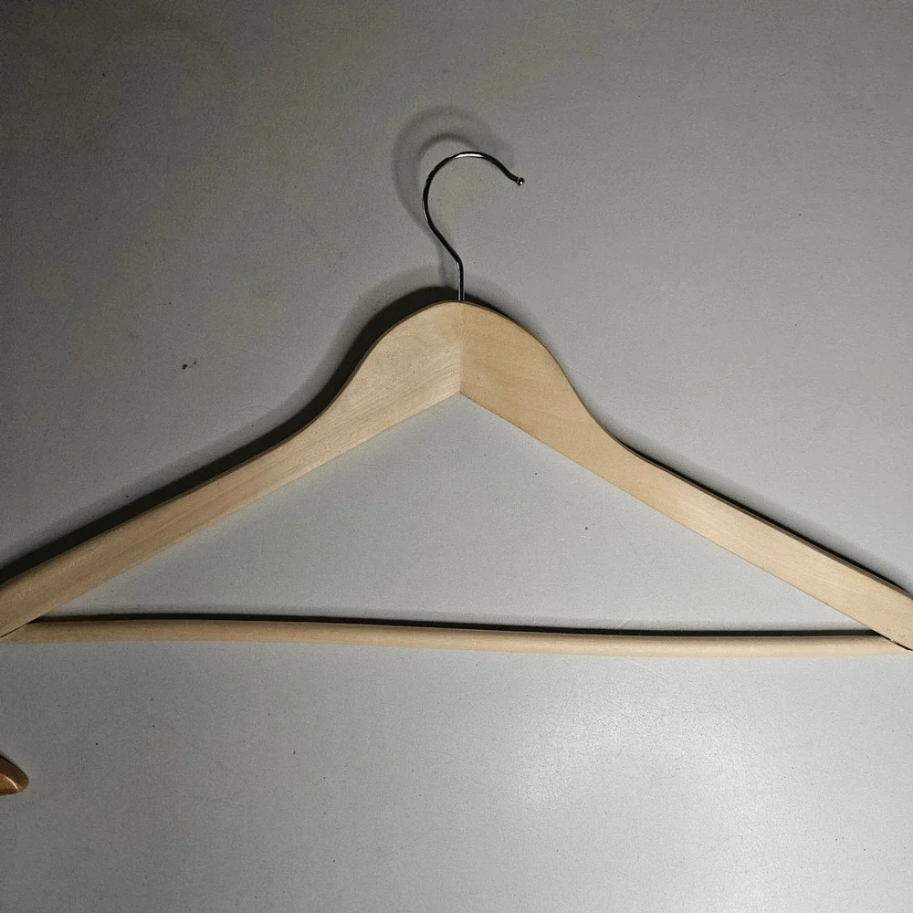 Lot of 8 Solid Wood Suit Hangers Natural Honey Finish Heavy Duty Contoured